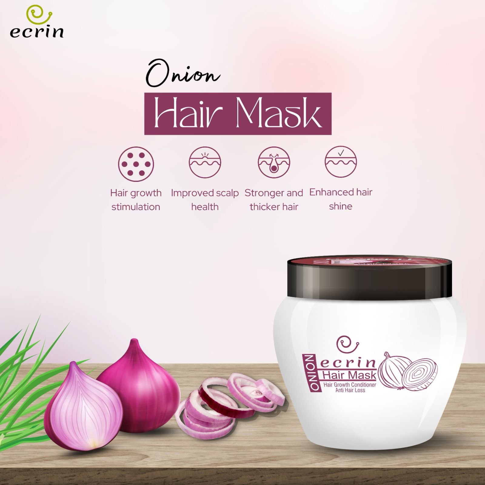 Ecrin Onion Hair Mask - Hair Treatment - 300ml - Image 2