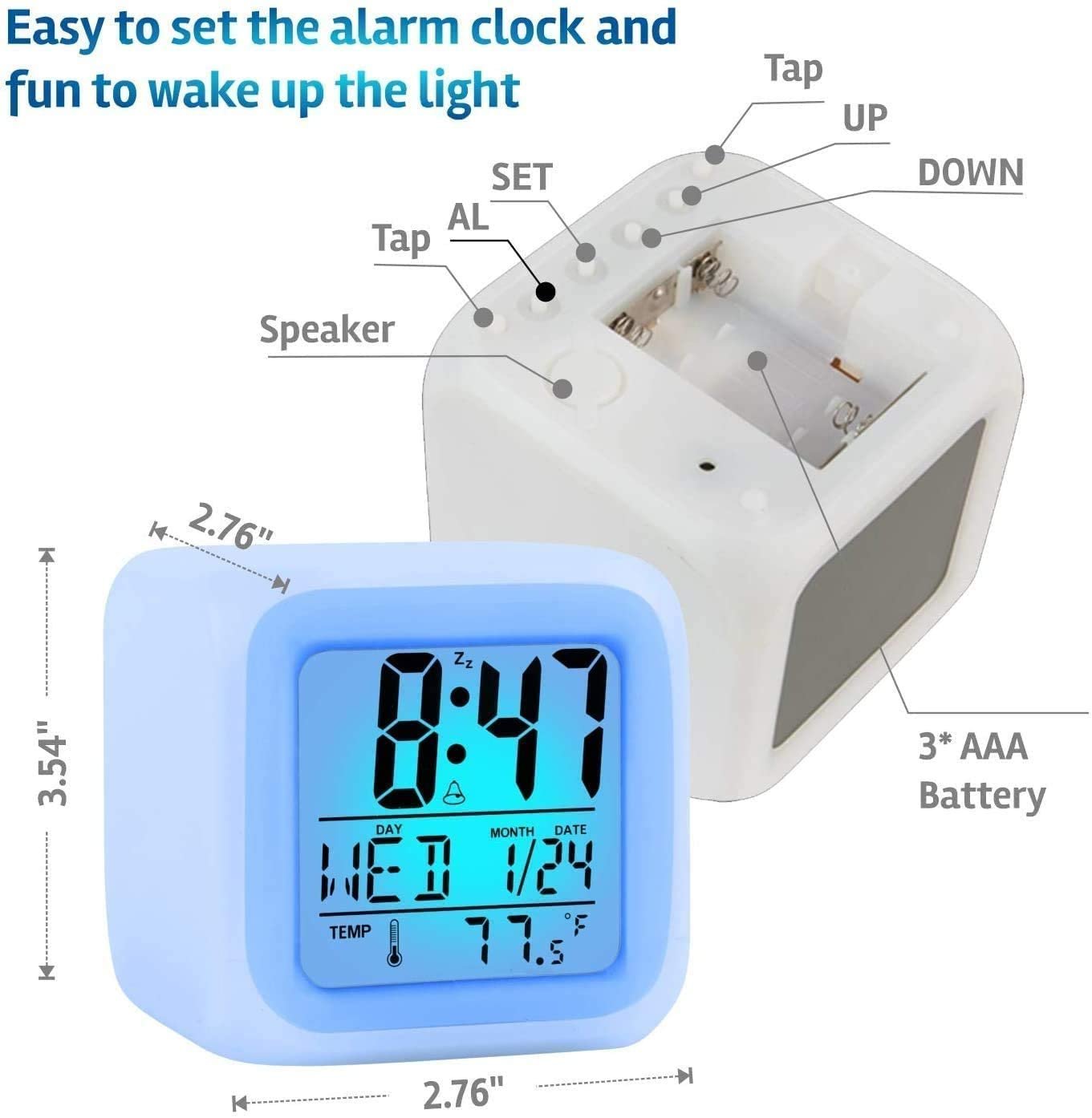 Creative Alarm Clock Sublimation LED Digital Clock 7 Color Changing Light Night Glowing Kids Desk Clock - Image 2