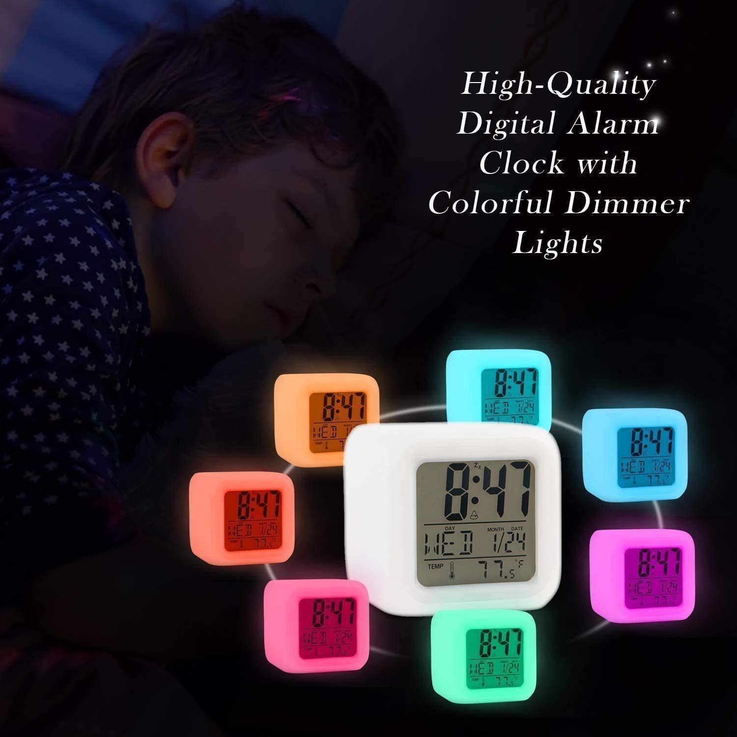 Creative Alarm Clock Sublimation LED Digital Clock 7 Color Changing Light Night Glowing Kids Desk Clock
