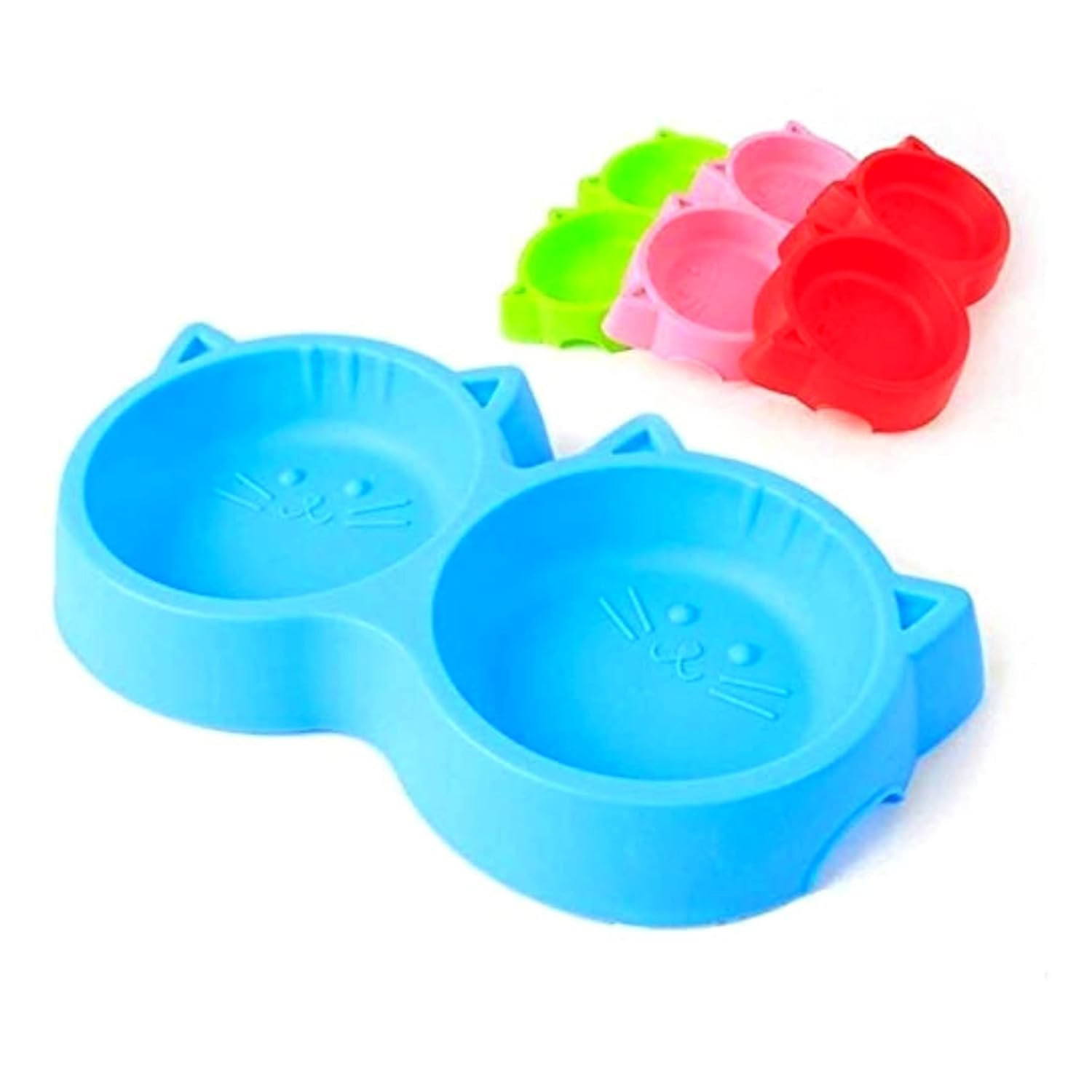 Cat Shaped Double food bowl Pet Plastic food bowl (Random Color) - Image 3