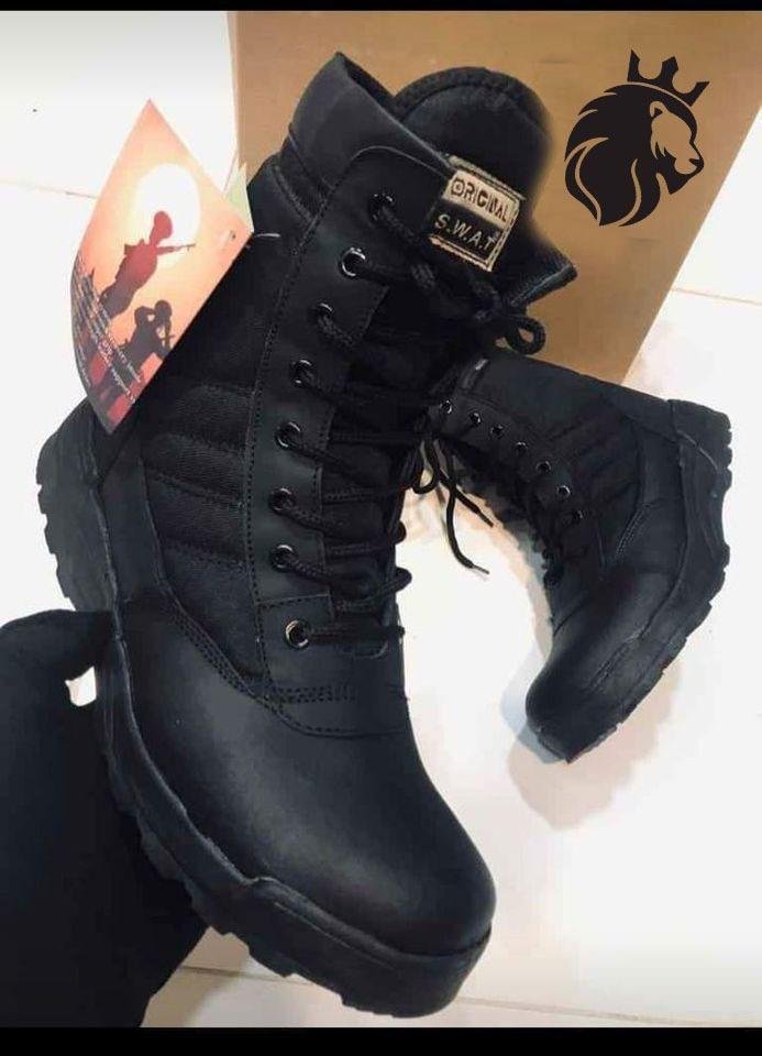 Men's Long Army Boots, Black Swat - Image 4