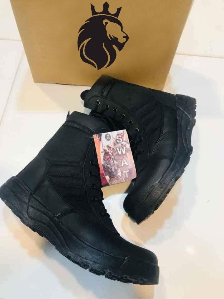 Men's Long Army Boots, Black Swat - Image 2