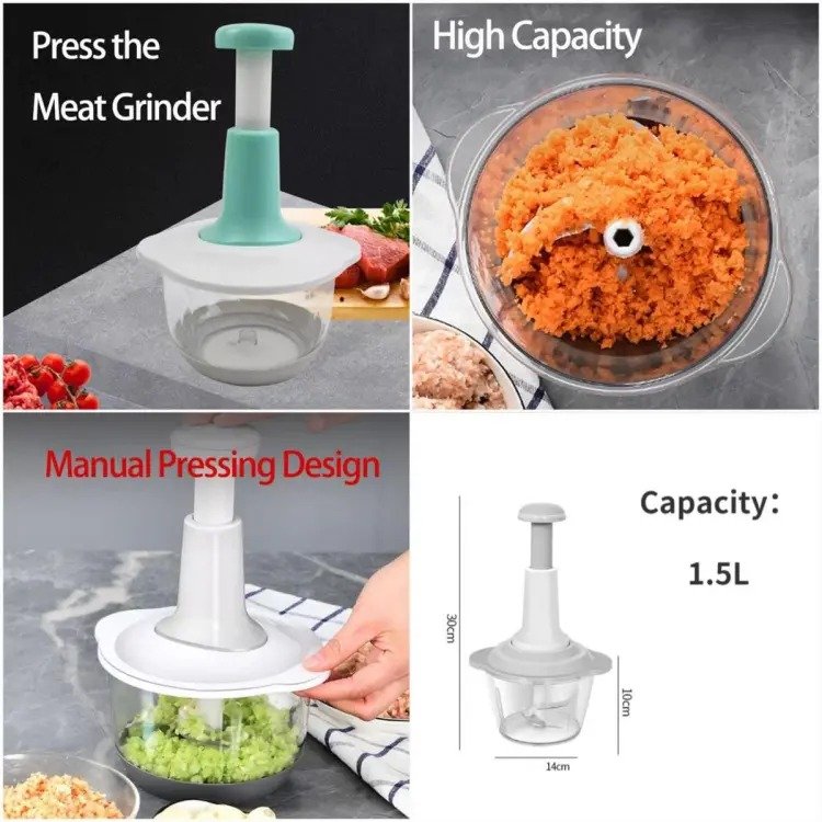 Manual Hand Push Chopper | Multi - functional Vegetable Meat Grinder, Grater, Chopper - 1.5 Liter (Random Color) - Image 5