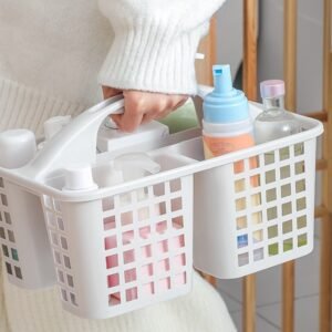 Plastic Bathroom Basket Kitchen Sink Basket Shower Caddy Basket with Compartments,(random color )