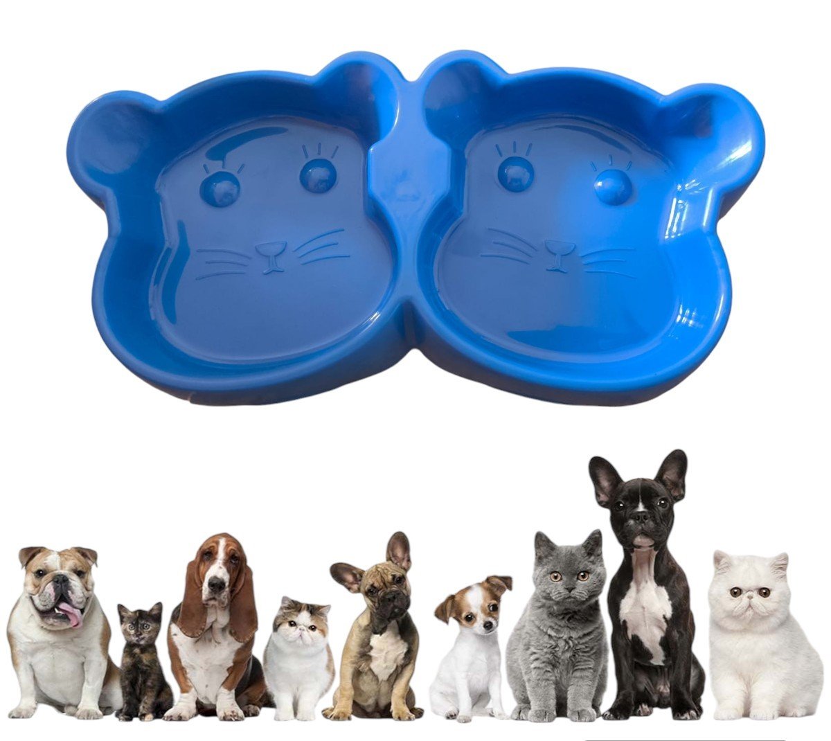 Cat Shaped Double Food Bowl for Pets - Plastic Random Color - Image 4