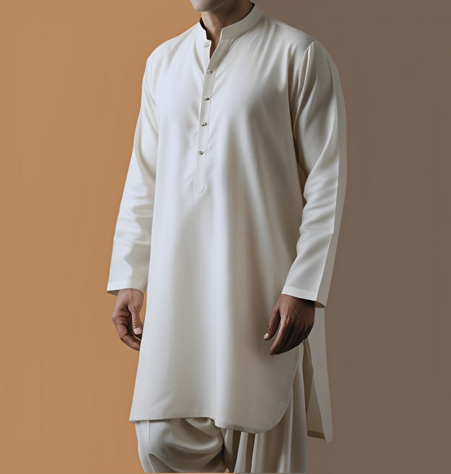 2 Piece OFF WHITE UNSTITCHED FABRIC Gents Cotton - Image 4