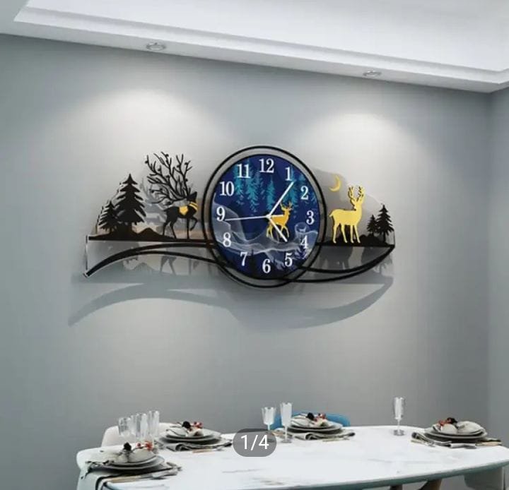Forest Figure Deer Blue Jungle Clock Wall Clock, Fancy Clocks For Bedroom and Drawing Room - Image 4
