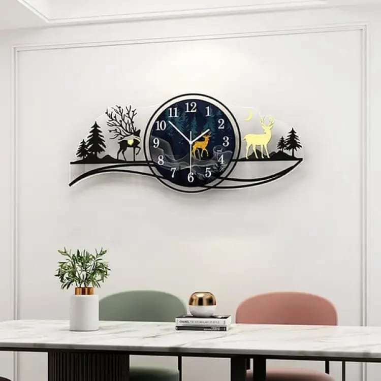 Forest Figure Deer Blue Jungle Clock Wall Clock, Fancy Clocks For Bedroom and Drawing Room - Image 2