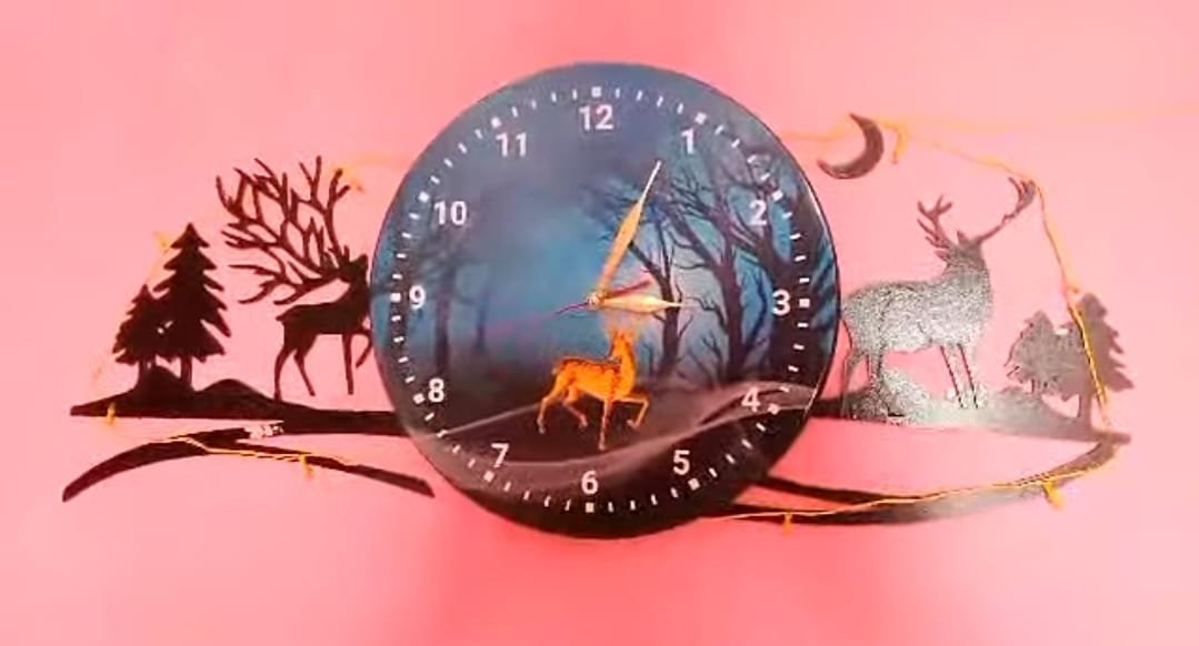 Forest Figure Deer Blue Jungle Clock Wall Clock, Fancy Clocks For Bedroom and Drawing Room