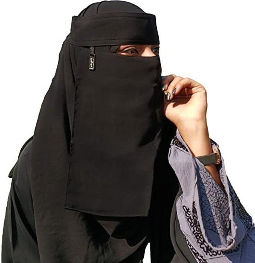 Chiffon Saudi Locket Niqab - Premium A1 Quality Black Face Veil (Black) (Random Locket ) - Image 4