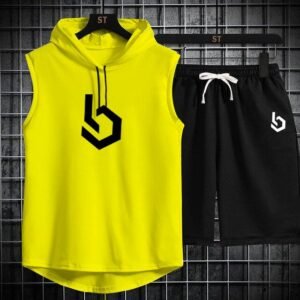 Firangi | Sign gym Summer Sleeveless Hooded Tracksuit For Men's (Tshirt + Shorts )
