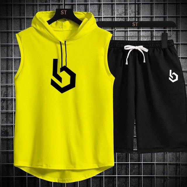 Firangi | Sign gym Summer Sleeveless Hooded Tracksuit For Men's (Tshirt + Shorts )