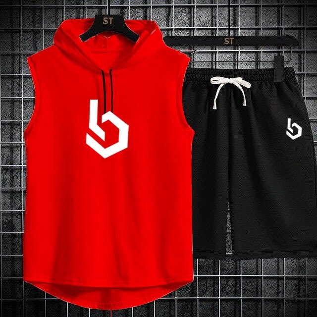 Firangi | Sign gym Summer Sleeveless Hooded Tracksuit For Men's (Tshirt + Shorts ) - Image 2