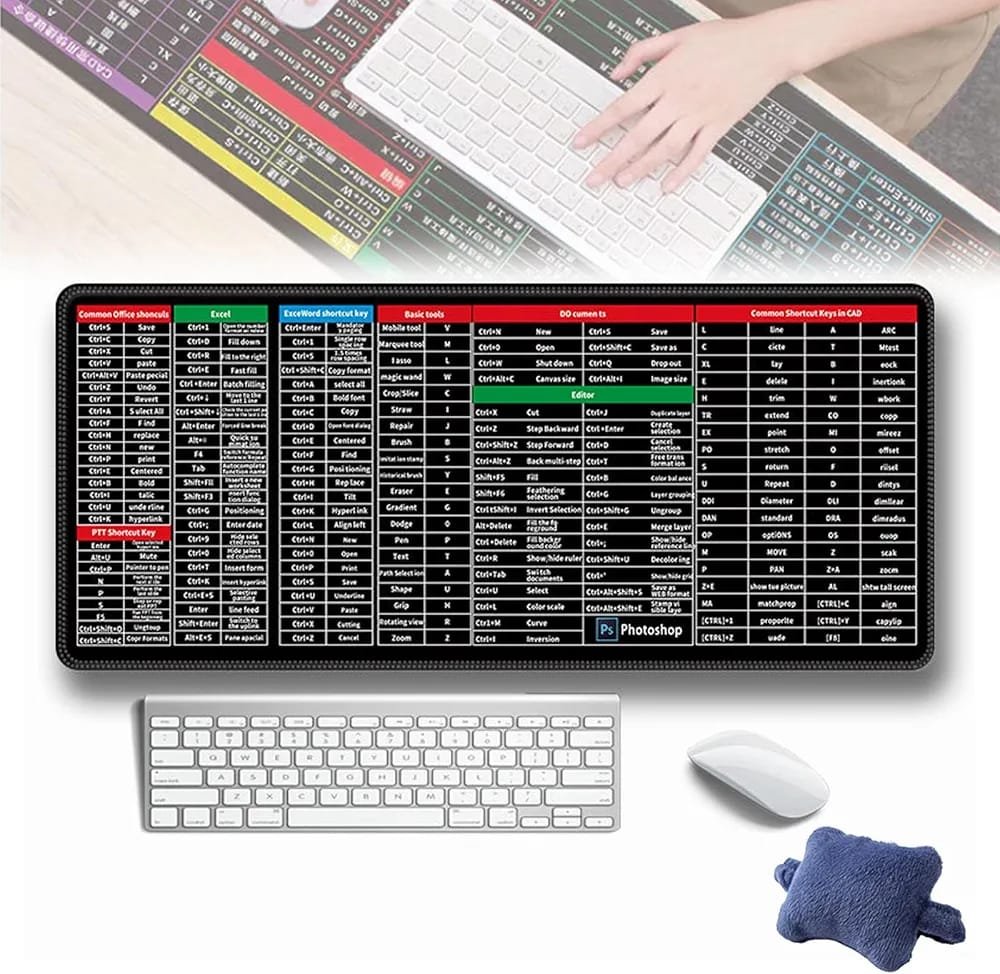 SHORTCUT KEYBOARD MAT (30*80cm) Office Software Shortcuts Pattern, Extended Computer Mouse Pad Desk Mat for Gamer…