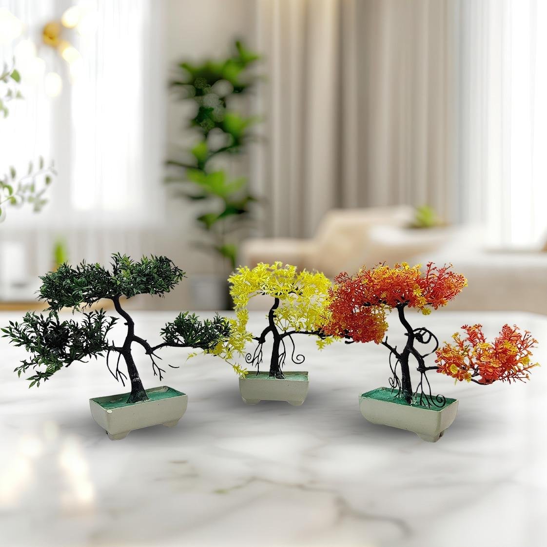 Pack Of 3 Bonsai Trees, ( Green, Yellow, Orange ) Room Decor Bonsai Tree for Home Bedroom Farmhouse Office Desk… - Image 4