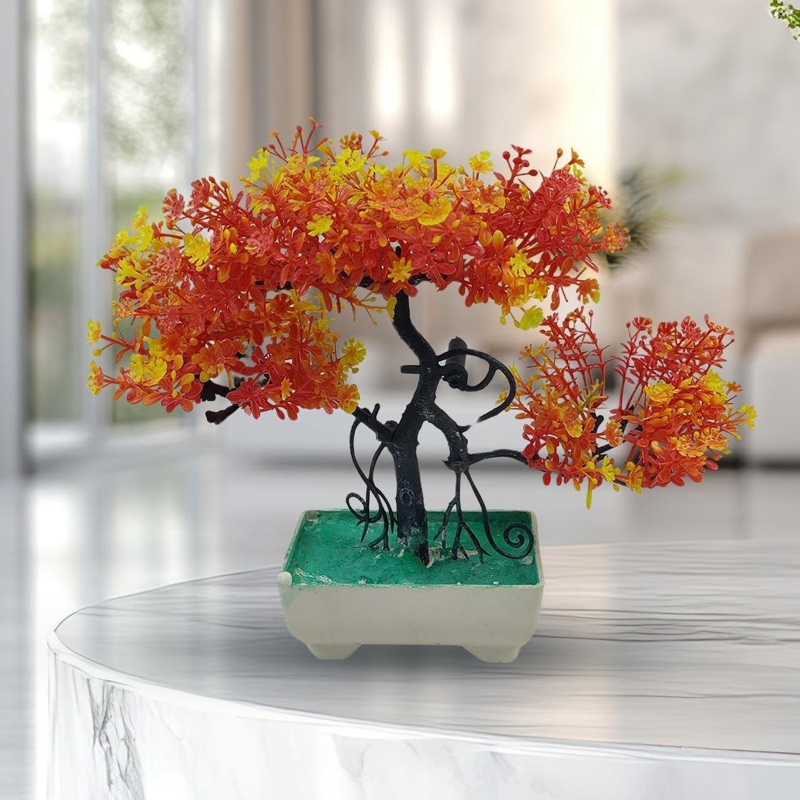Orange Artificial Bonsai Tree ( 1 Piece ) - Bonsai Tree Room Decor for Home, Office & Bedroom | Best Artificial Pot - Image 3