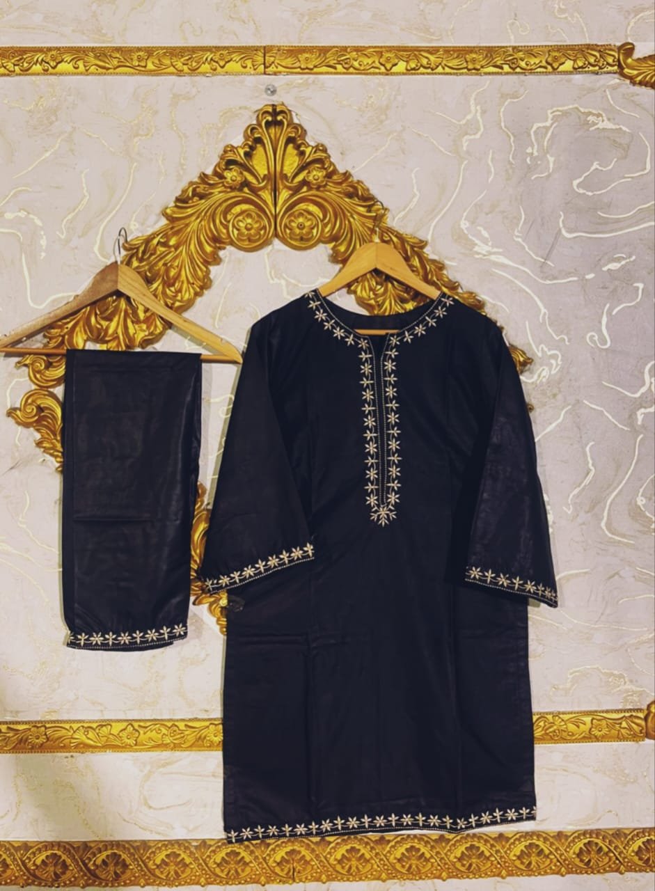 2pcs Stitched Suits 2 Pcs Elegant Women's Stitched Embroidered Linen Shirt And Trouser - Image 4