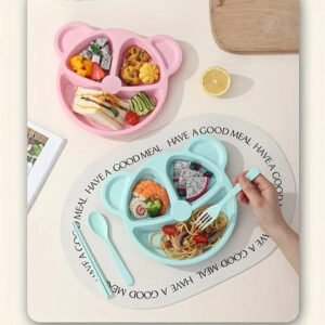 5 Piece Multi Color Panda Plates With 3 Spoons And 2 Forks Household Food Grade Plastic Plates Set(Random color))