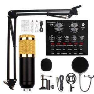 Premium V8 Pro Condenser Microphone Kit With Sound Card Professional Recording Microphone Set With Audio Sound…