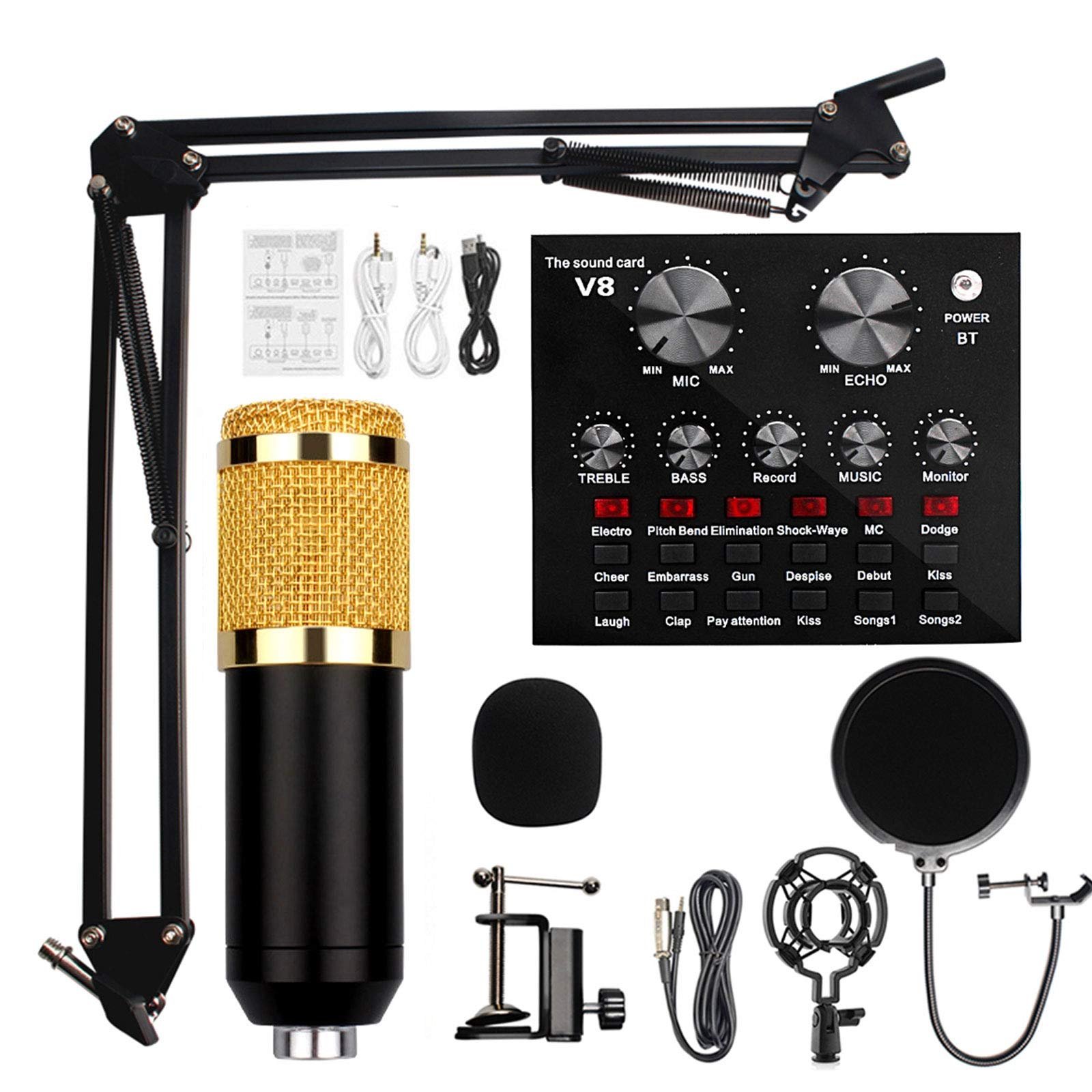 Premium V8 Pro Condenser Microphone Kit With Sound Card Professional Recording Microphone Set With Audio Sound…