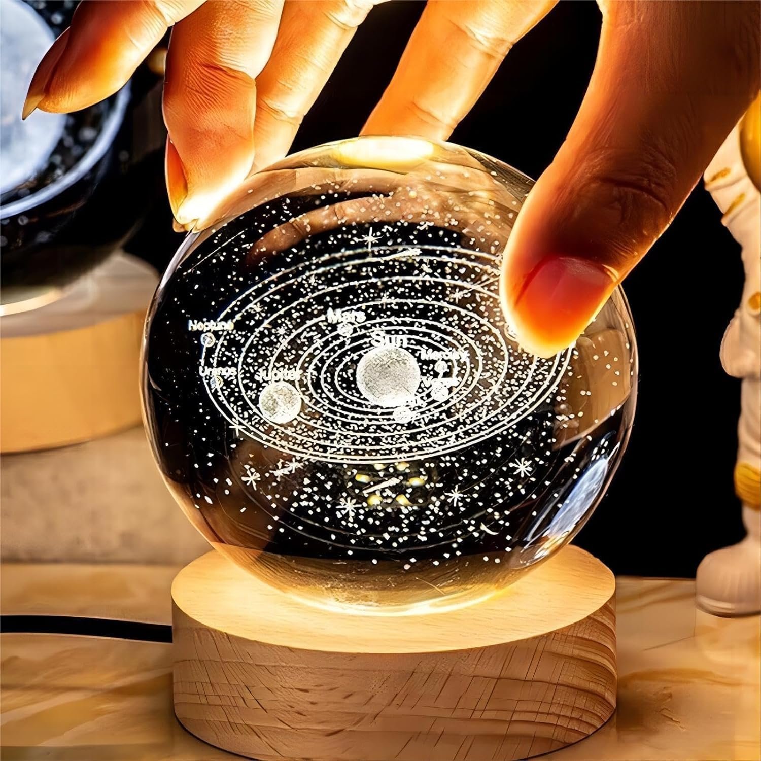 3D Galaxy Crystal Ball Night Light for Kids with USB Table Colorful LED Wooden Light Base, Birthday Gift for Teens… - Image 3
