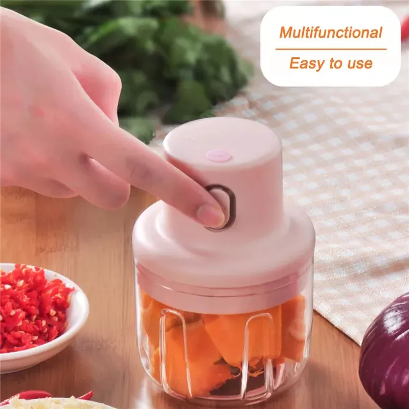 250ML Pink USB Wireless Electric Garlic Masher Sturdy Press Mincer Vegetable Chili Meat Grinder Food Chopper… - Image 2