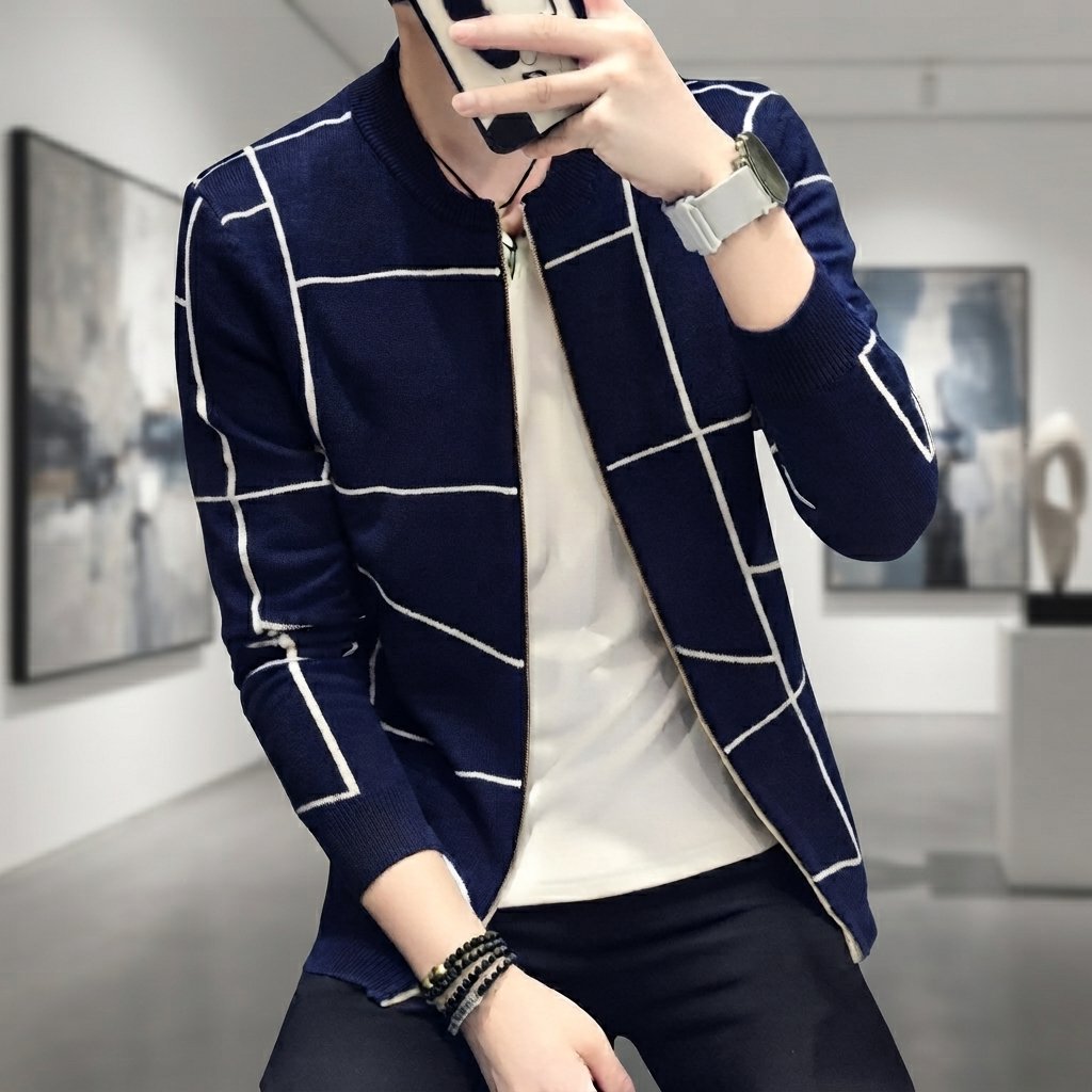 Men's Grid Pattern Casual Jacket Stylish Grid Pattern Outerwear For Men Modern Casual Jacket - Image 3