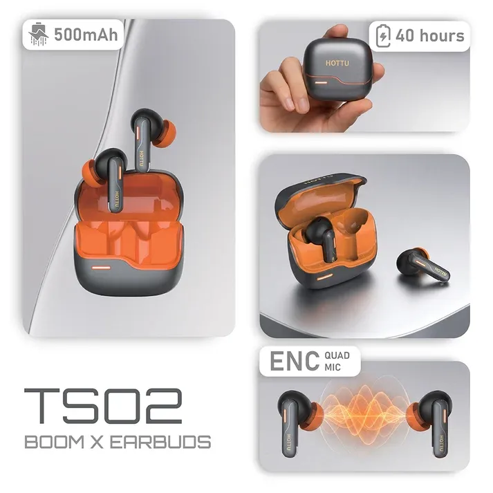 HOTTU TS02 Boom X True Wireless Earbuds - Quad Mic ENC, 40H Playtime & Deep Bass - Image 4