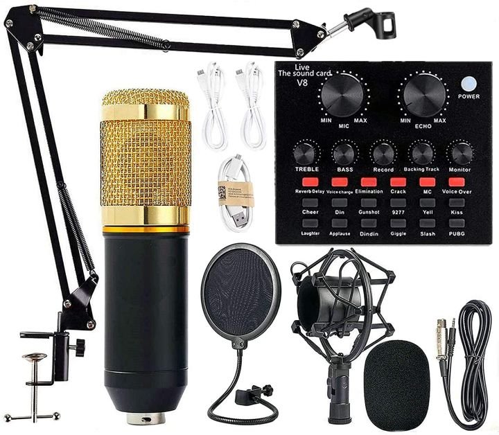 Premium V8 Pro Condenser Microphone Kit With Sound Card Professional Recording Microphone Set With Audio Sound… - Image 3