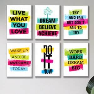 set of 6 Motivational sticky canvas frames for wall decore / sticky phototiles