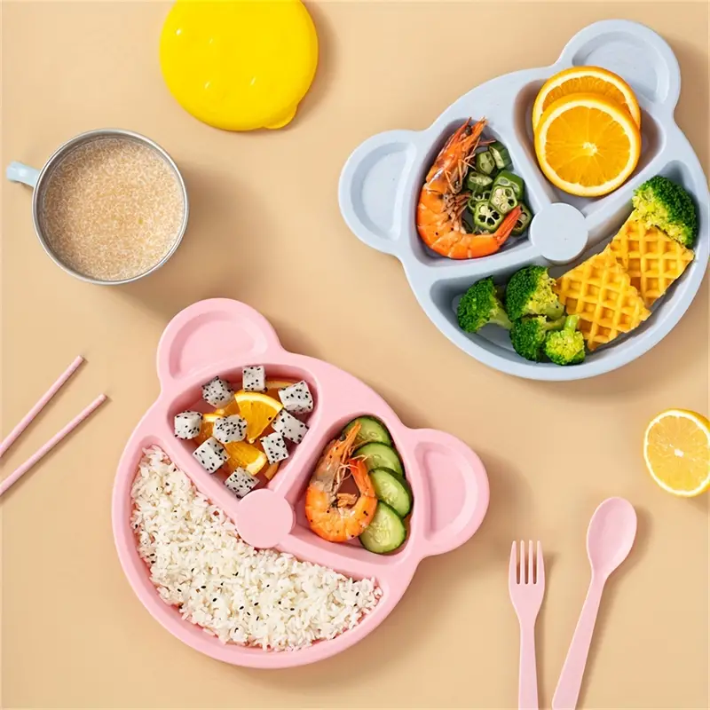 5 Pcs Bear Plate Set - Cartoon compartment dinner plate | Includes Divided Plate, Fork & Spoon, Perfect For… - Image 3