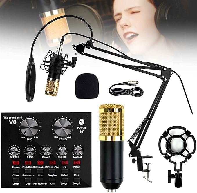 Premium V8 Pro Condenser Microphone Kit With Sound Card Professional Recording Microphone Set With Audio Sound… - Image 4