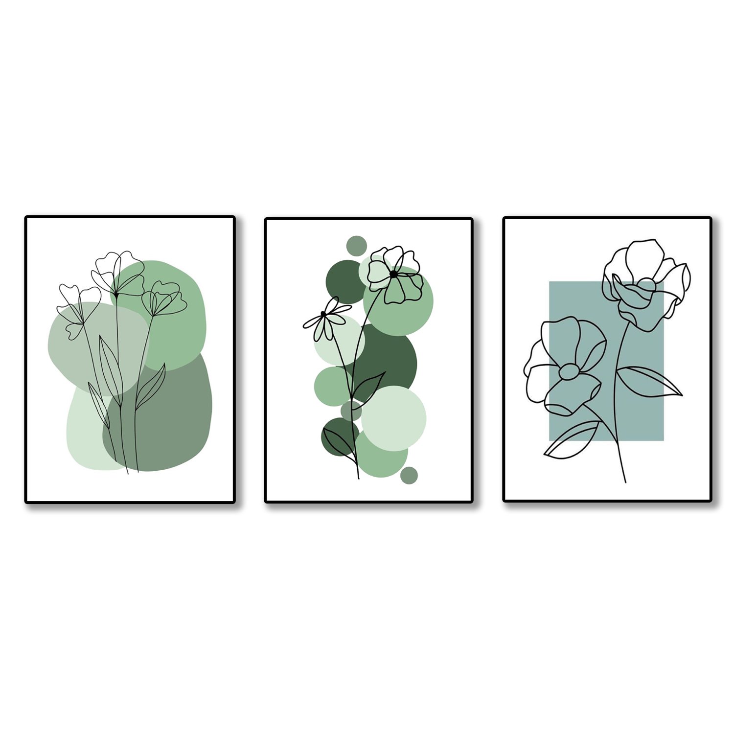set of 3 abstract plant art wooden canvas frames for wall decore / sticky phototiles for home and office - Image 2
