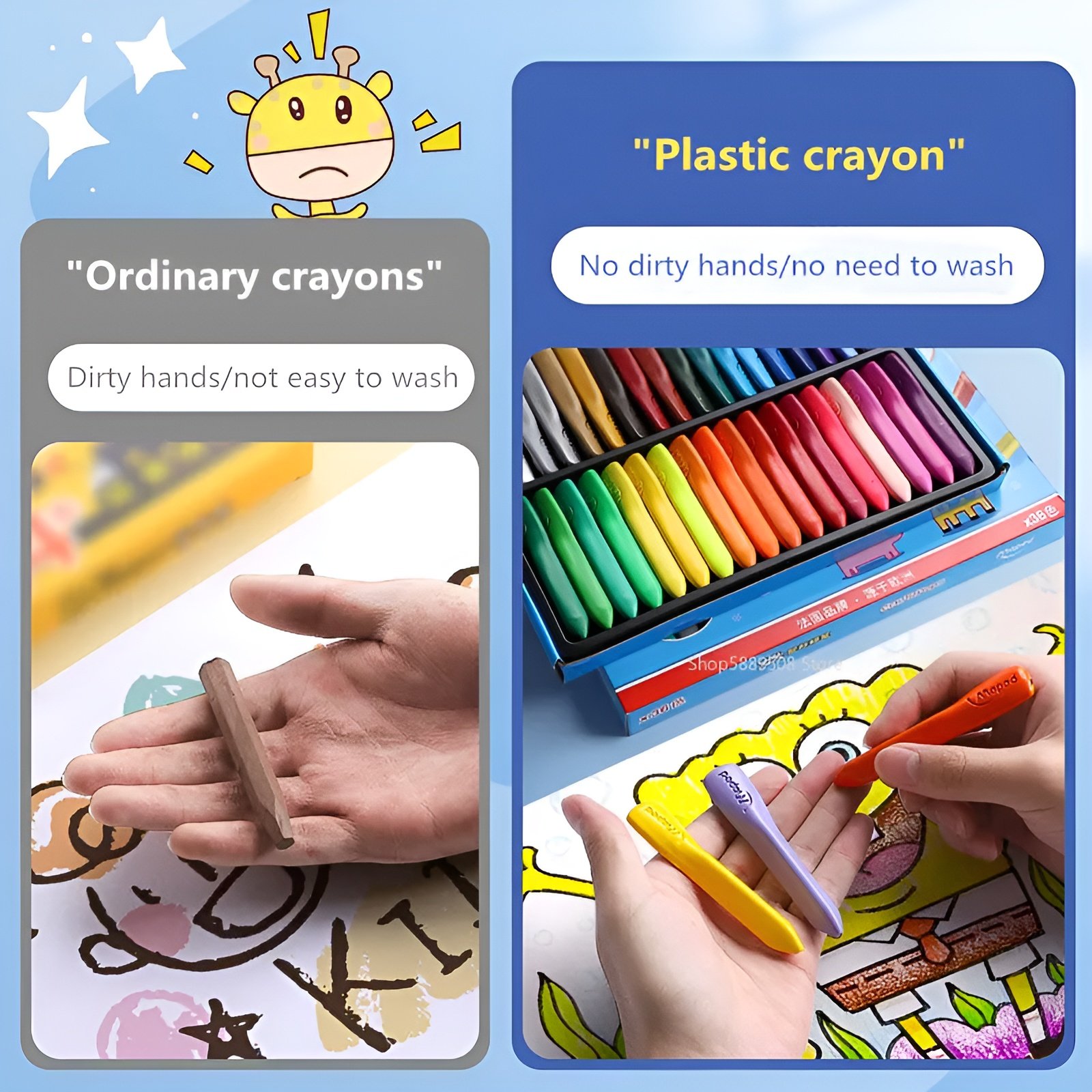 Children Pack of 12 Plastic Crayons, 12 Vibrant Crayons Colors, Caryon Pencils